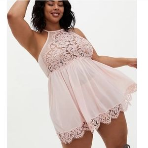 Torrid Curve light pink high neck halter babydoll nightie 1x